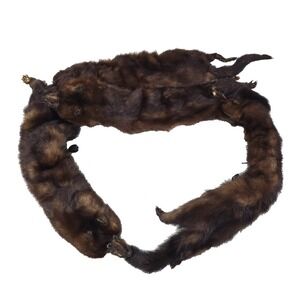 Original Vintage Mid Century Brown 4 Pelt Mink Fur Stole Scarf Wrap Ball Chain